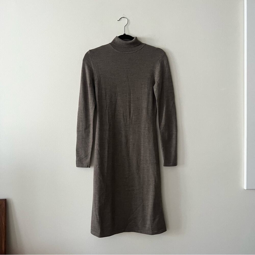 Garnet Hill Brown Merino Wool Turtleneck Knit Sweater Dress